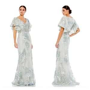Mac Duggal Light Blue Floral Sequin Evening Gown